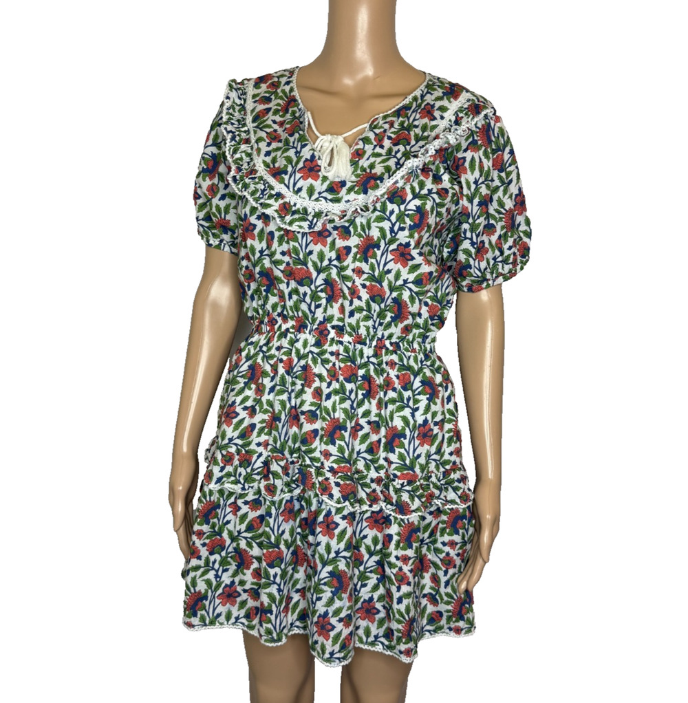 Women's Small Maisie Floral Pattern Cotton Ruffle Short Sundress